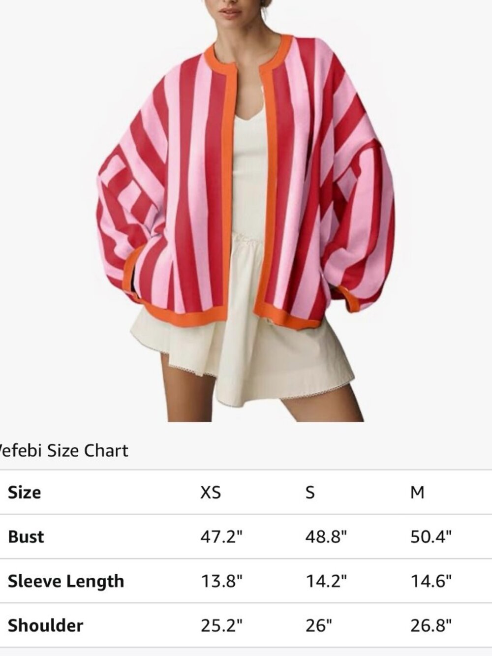 Red Pink Striped Open Front Knit Cardigan Orange Trim Size M NWT